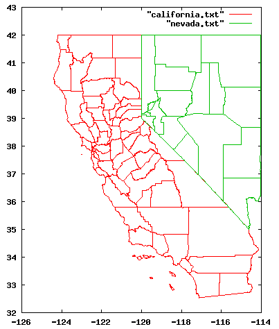 美國加州與內華達州諸郡邊界圖