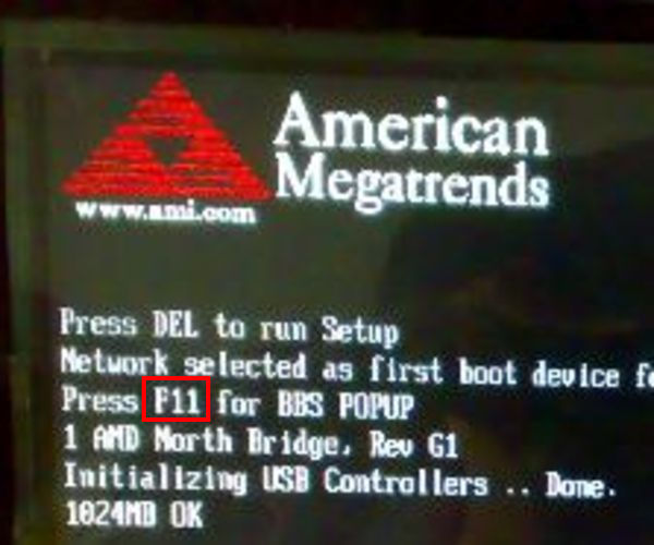 AMI BIOS， 按 F11 進入 BBS POPUP